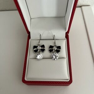 Elegant Black and Silver Bow Earrings